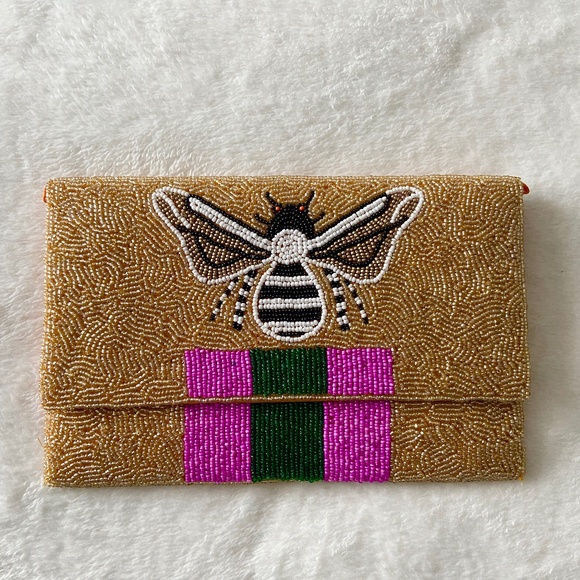 New! Golden Handmade Beaded Clutch - Picture 1 of 7